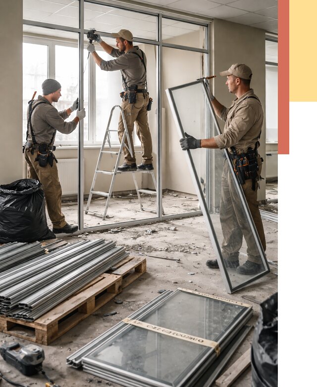 Демонтаж алюминиевых перегородок в Тамбове от 4265 руб. — быстро и недорого | ОТДЕЛОЧНИК-Тмб