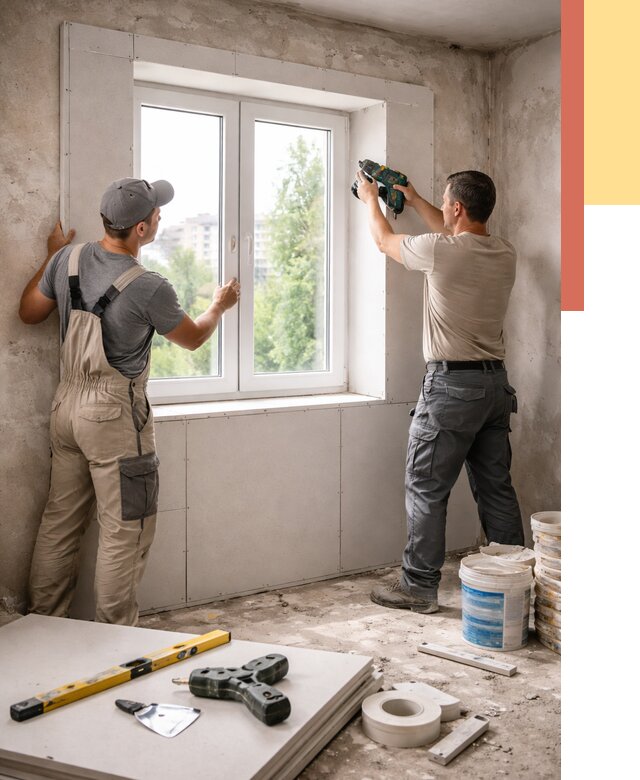 Монтаж откосов из гипсокартона в Тамбове от 4569 руб. под ключ | ОТДЕЛОЧНИК-Тмб