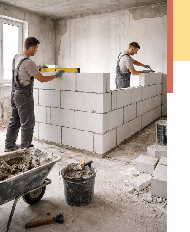 Кладка перегородок из ПГП в Тамбове от 2539 руб./м2 — монтаж и возведение под ключ | ОТДЕЛОЧНИК-Тмб