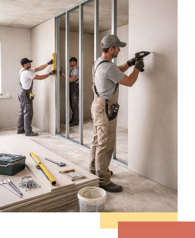 Однослойная перегородка из гипсокартона в Тамбове под ключ, монтаж и отделка