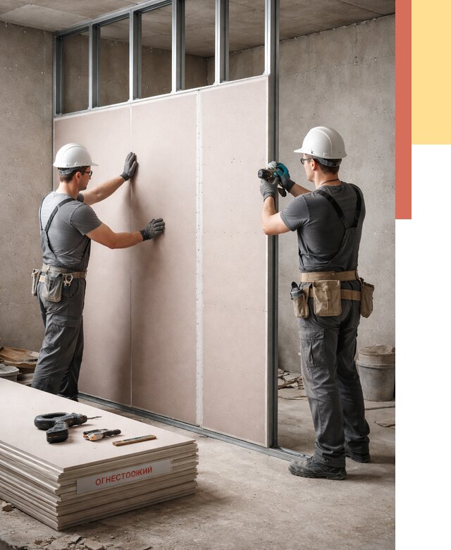 Перегородка из огнестойкого гипсокартона в Тамбове от 1878 руб. под ключ | ОТДЕЛОЧНИК-Тмб