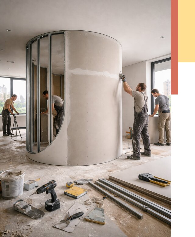 Радиусная перегородка из гипсокартона в Тамбове от 2945 руб. под ключ | ОТДЕЛОЧНИК-Тмб