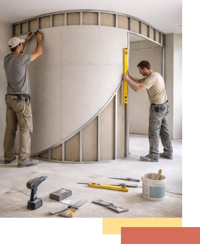 Радиусная перегородка из гипсокартона в Тамбове под ключ