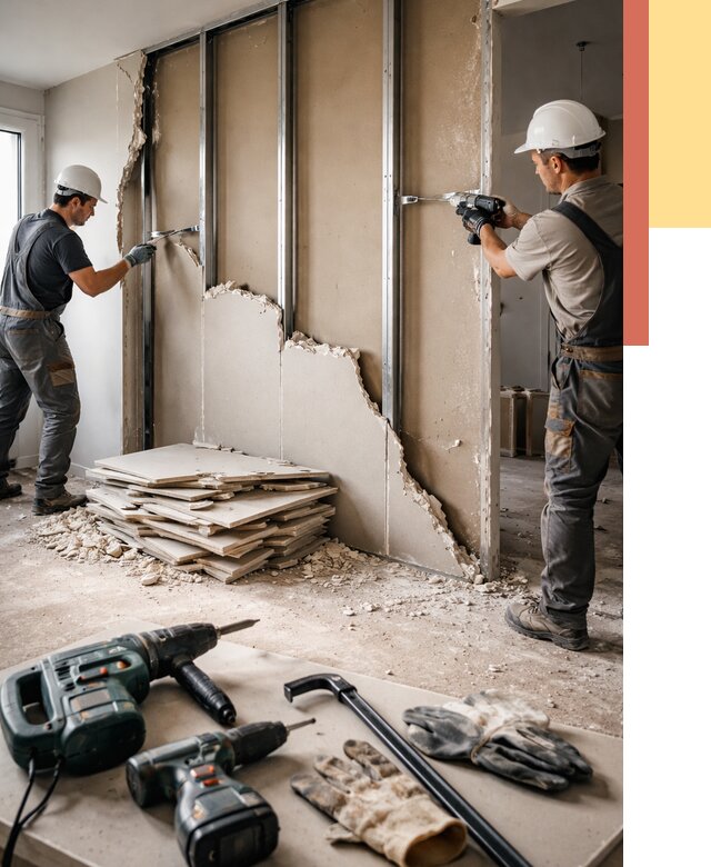 Демонтаж перегородки из гипсокартона в Тамбове от 1218 руб. быстро и недорого | ОТДЕЛОЧНИК-Тмб