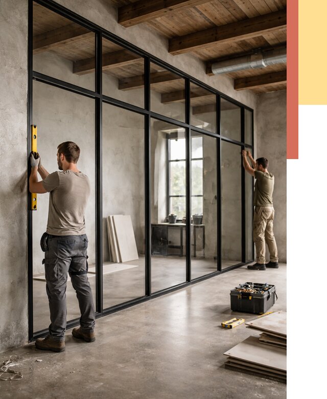 Стеклянные перегородки лофт в Тамбове от 10662 руб. под ключ | ОТДЕЛОЧНИК-Тмб