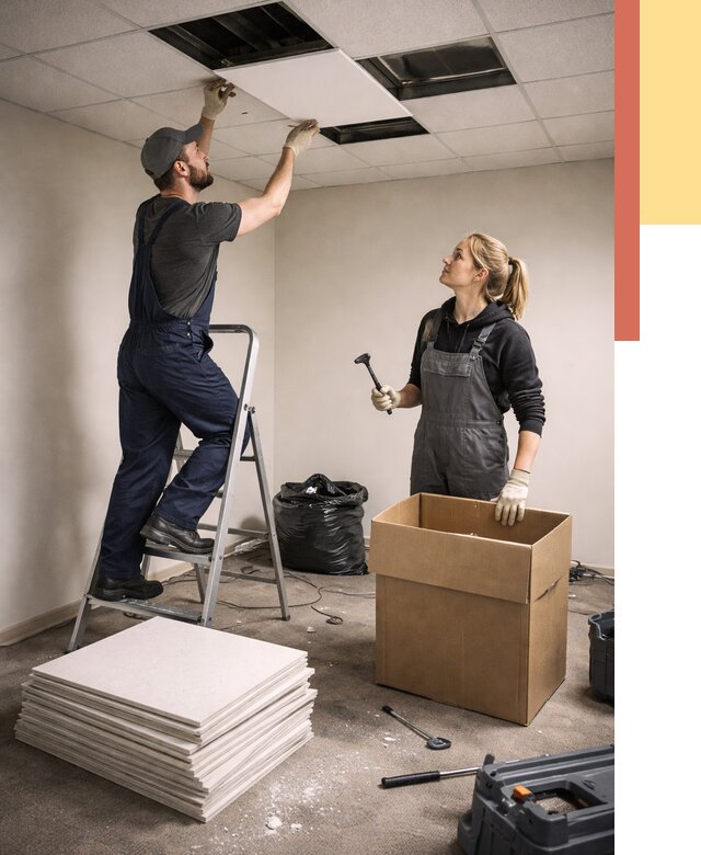 Демонтаж потолочной плитки в Тамбове от 4569 руб. быстро и недорого | ОТДЕЛОЧНИК-Тмб