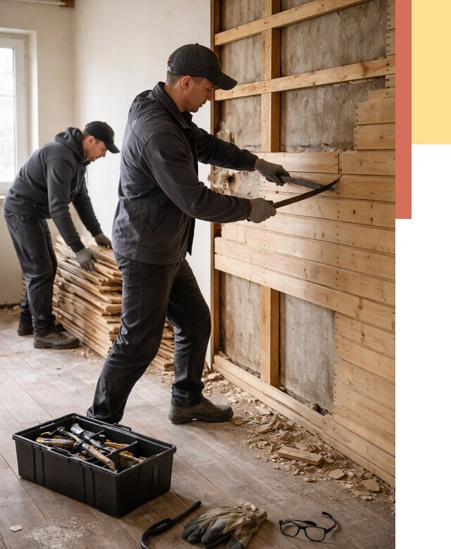 Демонтаж вагонки в Тамбове от 3859 руб/м2 — быстро и недорого | ОТДЕЛОЧНИК-Тмб