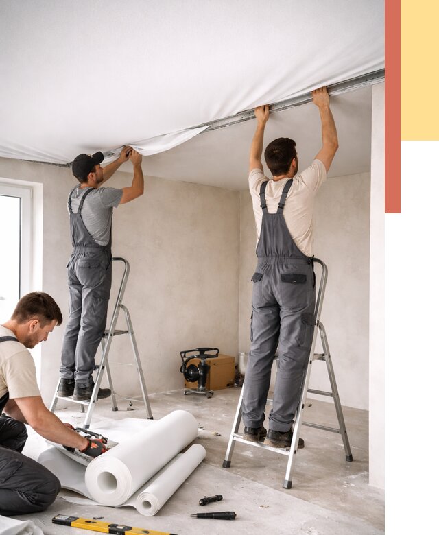 Монтаж тканевого натяжного потолка в Тамбове от 3554 руб. под ключ | ОТДЕЛОЧНИК-Тмб