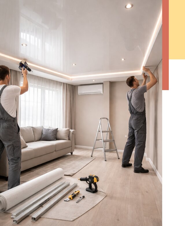 Монтаж глянцевого натяжного потолка в Тамбове от 762 руб. под ключ | ОТДЕЛОЧНИК-Тмб