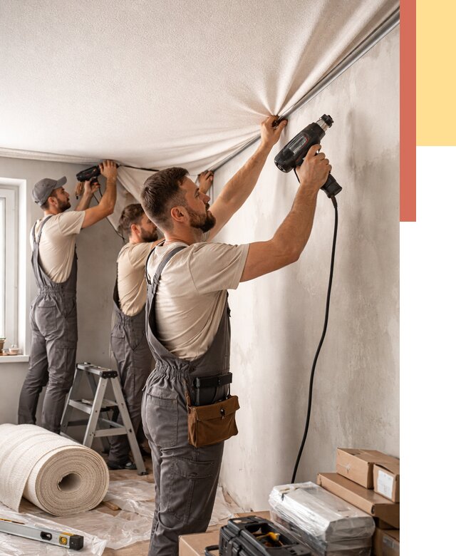 Монтаж фактурного натяжного потолка в Тамбове от 762 руб. — ОТДЕЛОЧНИК-Тмб