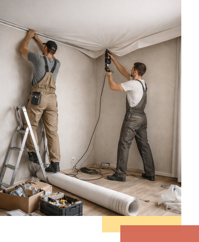 Монтаж цветного натяжного потолка в Тамбове за один день