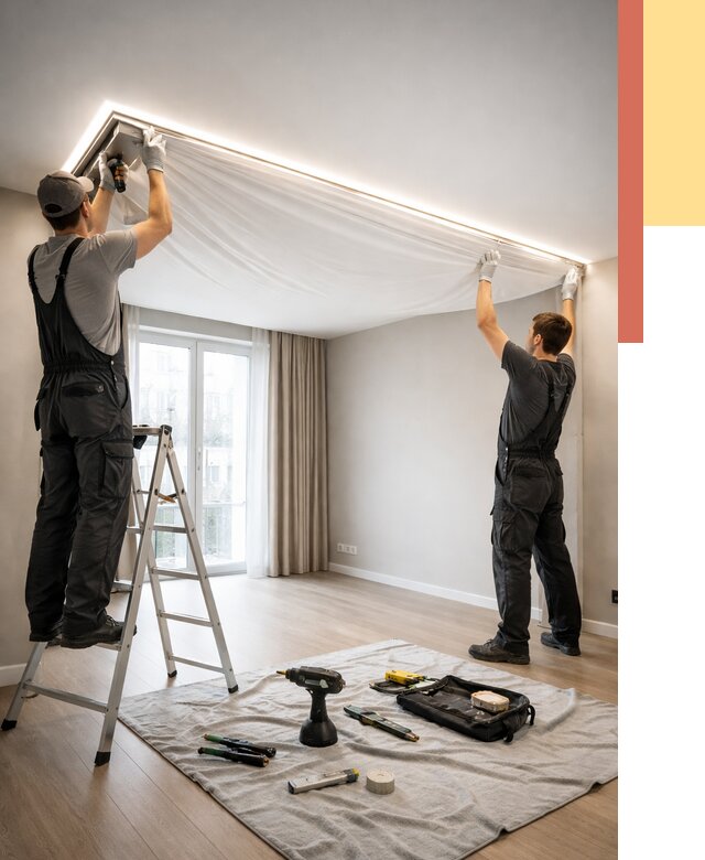 Монтаж парящего натяжного потолка в Тамбове от 4569 руб. быстро и недорого | ОТДЕЛОЧНИК-Тмб