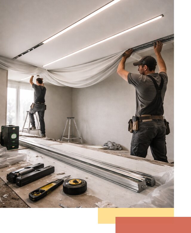 Монтаж натяжных потолков со световыми линиями в Тамбове