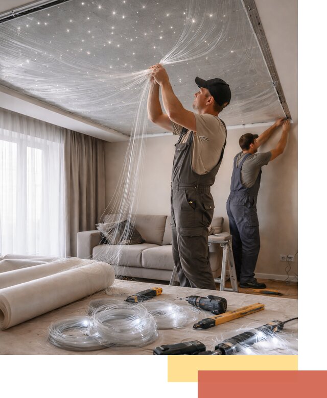 Монтаж натяжного потолка «Звездное небо» в Тамбове