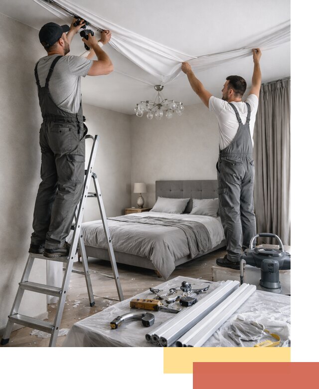 Монтаж натяжного потолка в спальне в Тамбове