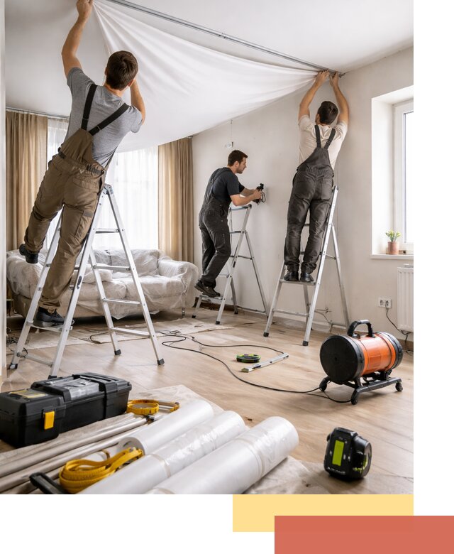 Монтаж натяжного потолка в гостиной в Тамбове