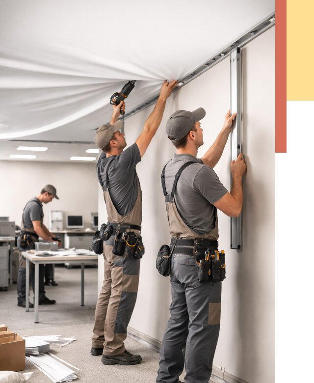 Монтаж натяжного потолка в офисе в Тамбове от 457 руб/м² — быстро и недорого | ОТДЕЛОЧНИК-Тмб