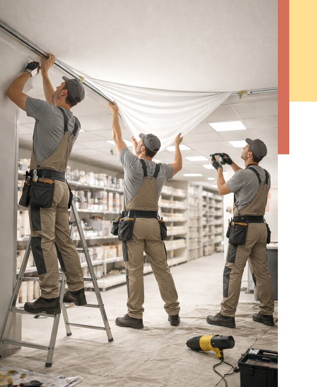 Монтаж натяжного потолка в магазине в Тамбове от 4569 руб. быстро и недорого | ОТДЕЛОЧНИК-Тмб