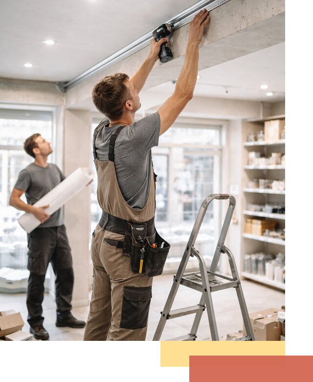 Монтаж натяжных потолков в магазине в Тамбове