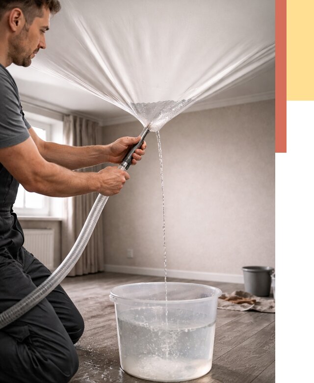 Слив воды с натяжного потолка в Тамбове от 2539 руб. быстро и недорого | ОТДЕЛОЧНИК-Тмб