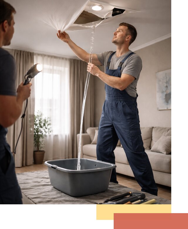 Слив воды с натяжного потолка в Тамбове быстро и аккуратно