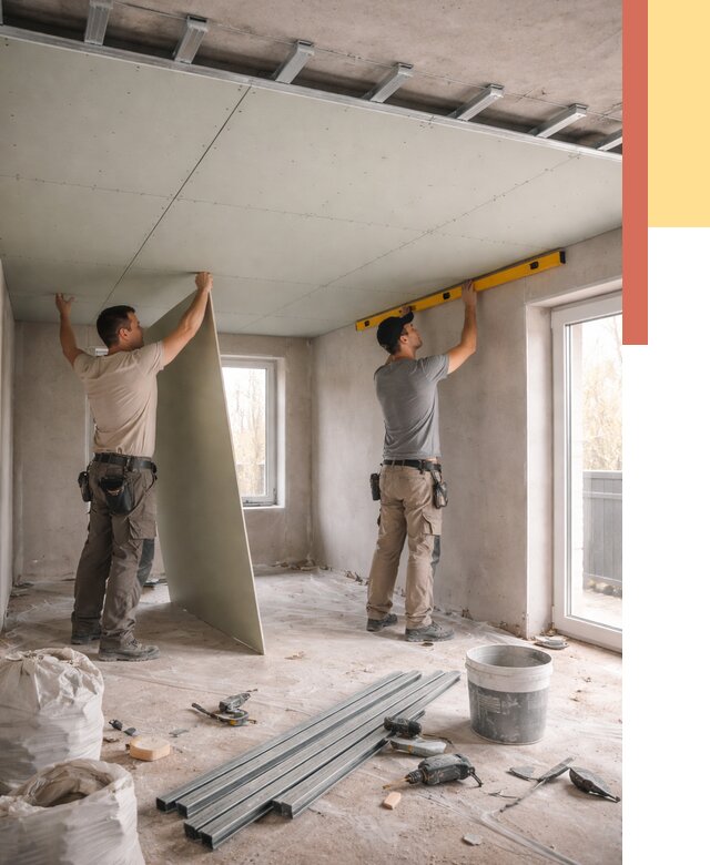 Одноуровневый потолок из гипсокартона в Тамбове от 762 руб. — монтаж под ключ | ОТДЕЛОЧНИК-Тмб