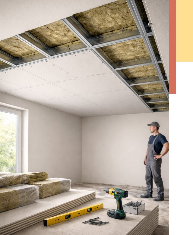 Звукоизоляция потолка ГКЛ в Тамбове от 965 руб. — монтаж под ключ | ОТДЕЛОЧНИК-Тмб